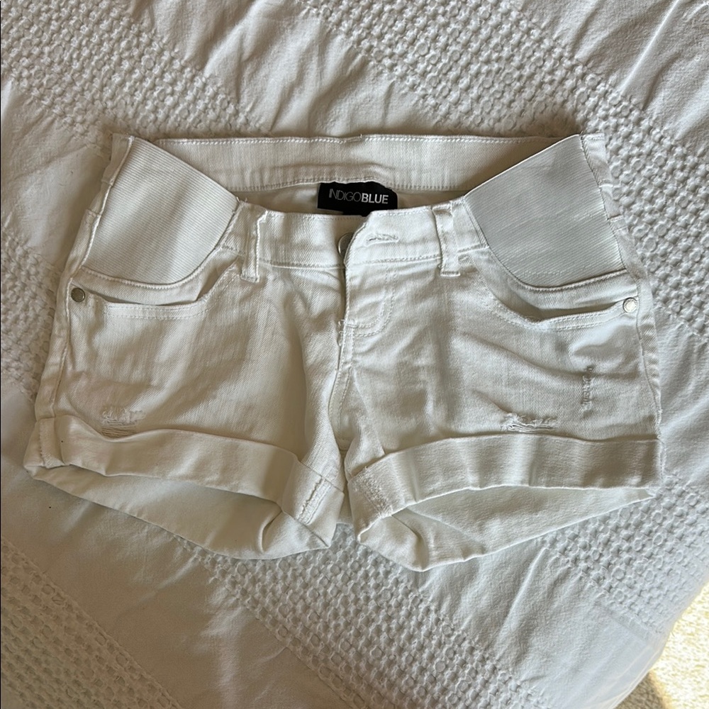 Maternity White Denim Shorts